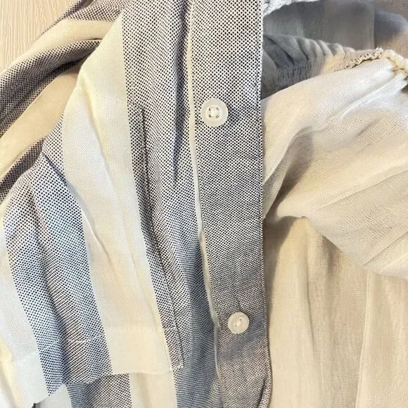 Japna Dress Womens SMALL Blue White Stripe Tie Waist Shirt Dress Short Sleeve - Picture 6 of 13